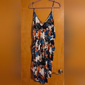Floral Midi Dress - Blue, Orange, Black